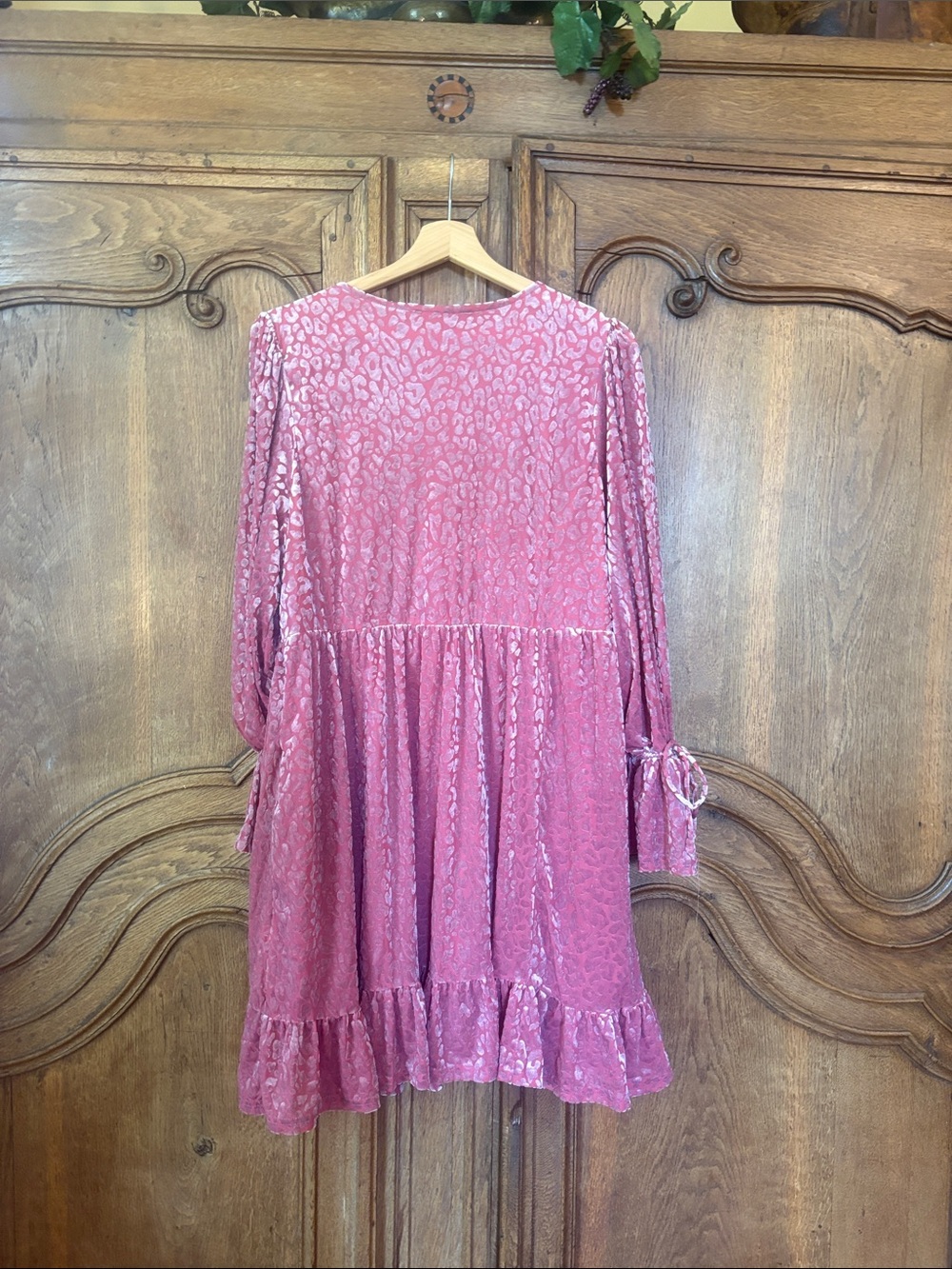 New In Leopard Velvet Ruffled Holiday Mini Dress - Picture 8 of 11